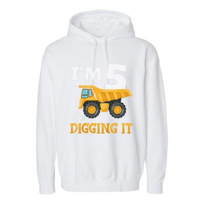 Five 5yr 5th Birthday Construction 5 Years Old Garment-Dyed Fleece Hoodie