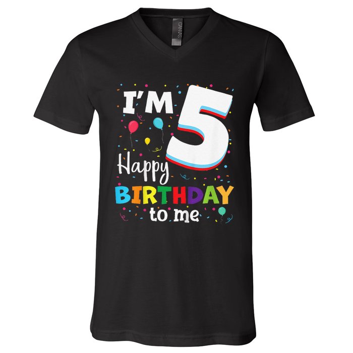 Five 5yr 5th Birthday Happy Birthdays 5 Years Old V-Neck T-Shirt