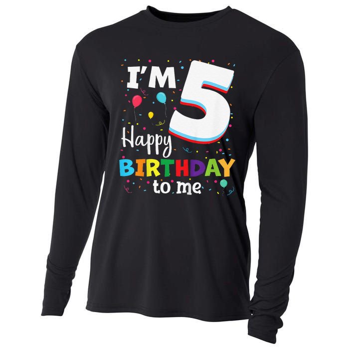 Five 5yr 5th Birthday Happy Birthdays 5 Years Old Cooling Performance Long Sleeve Crew