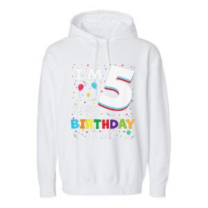 Five 5yr 5th Birthday Happy Birthdays 5 Years Old Garment-Dyed Fleece Hoodie