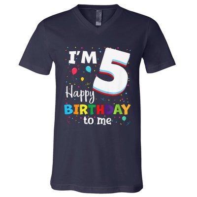 Five 5yr 5th Birthday Happy Birthday 5 Years Old V-Neck T-Shirt