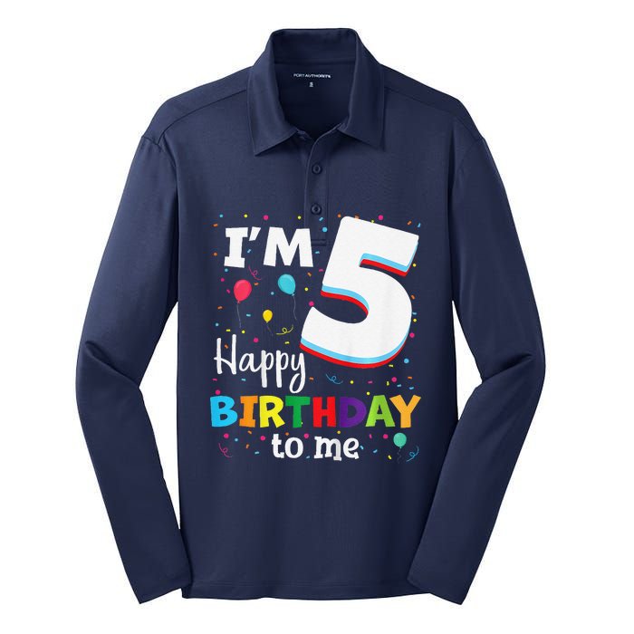 Five 5yr 5th Birthday Happy Birthday 5 Years Old Silk Touch Performance Long Sleeve Polo