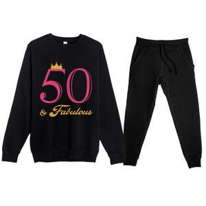 Funny 50th Birthday 50 & Fabulous Premium Crewneck Sweatsuit Set