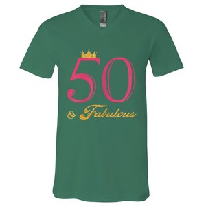 Funny 50th Birthday 50 & Fabulous V-Neck T-Shirt