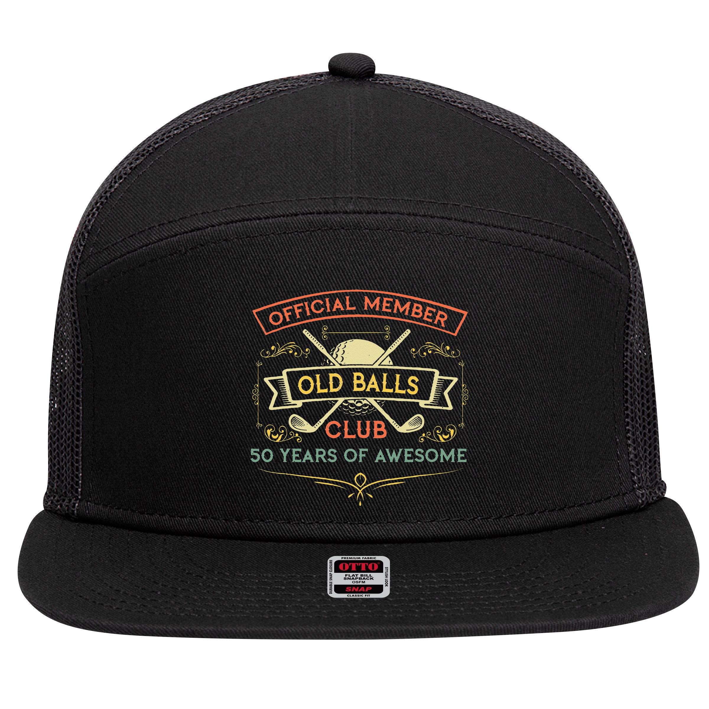 Funny 50th Birthday Old Balls Club 50 Year Old Golfer 7 Panel Mesh Trucker Snapback Hat