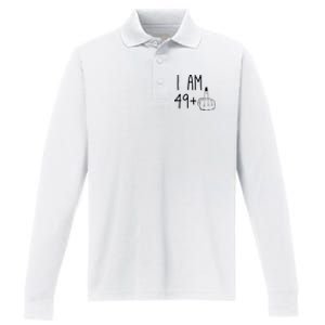 Funny 50th Birthday Women Girl: I Am 49 Plus 1 Middle Finger Performance Long Sleeve Polo