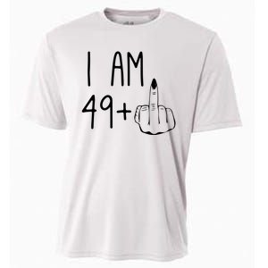 Funny 50th Birthday Women Girl: I Am 49 Plus 1 Middle Finger Cooling Performance Crew T-Shirt