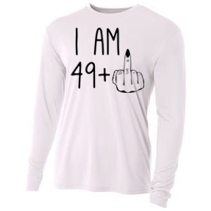 Funny 50th Birthday Women Girl: I Am 49 Plus 1 Middle Finger Cooling Performance Long Sleeve Crew