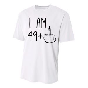 Funny 50th Birthday Women Girl: I Am 49 Plus 1 Middle Finger Performance Sprint T-Shirt