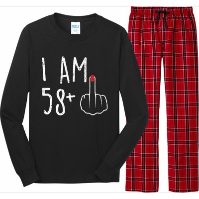 Funny 59th Birthday Gift For Women I Am 58 Plus 1 Middle Finger For A 59 Long Sleeve Pajama Set