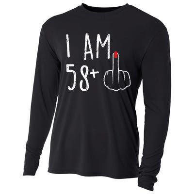 Funny 59th Birthday Gift For Women I Am 58 Plus 1 Middle Finger For A 59 Cooling Performance Long Sleeve Crew