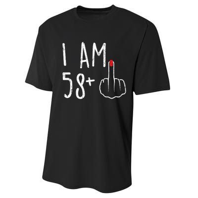 Funny 59th Birthday Gift For Women I Am 58 Plus 1 Middle Finger For A 59 Performance Sprint T-Shirt