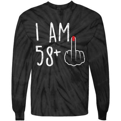 Funny 59th Birthday Gift For Women I Am 58 Plus 1 Middle Finger For A 59 Tie-Dye Long Sleeve Shirt