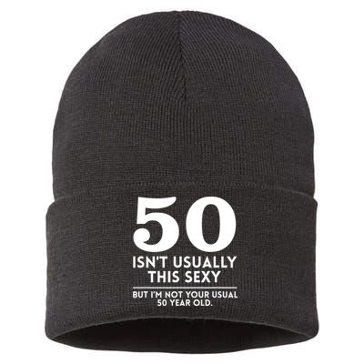 Funny 50th Birthday Humor 50 Isnt Usually This Sexy Joke Sustainable Knit Beanie