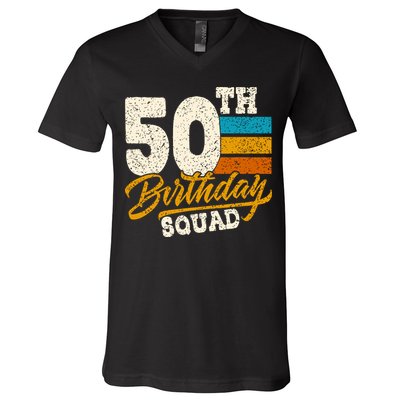 Funny 50th Birthday Squad Group Vintage Retro V-Neck T-Shirt