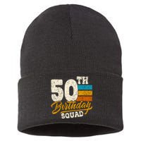 Funny 50th Birthday Squad Group Vintage Retro Sustainable Knit Beanie