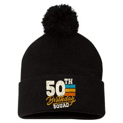 Funny 50th Birthday Squad Group Vintage Retro Pom Pom 12in Knit Beanie