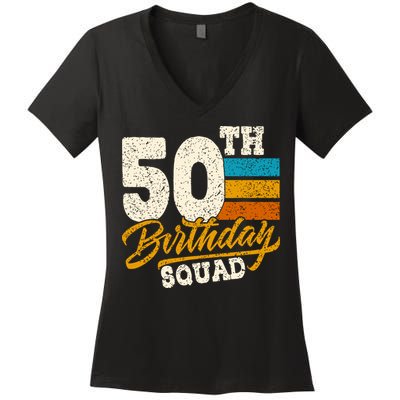Funny 50th Birthday Squad Group Vintage Retro Women's V-Neck T-Shirt