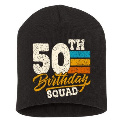 Funny 50th Birthday Squad Group Vintage Retro Short Acrylic Beanie