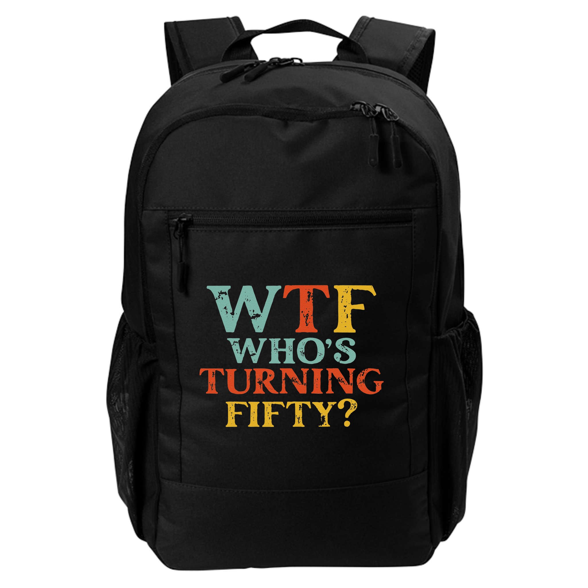 Funny 50th Birthday Party WTF Who's Turning Fifty Vintage Backpack