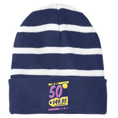 Funny 50th Birthday Plus Tax Striped Beanie with Solid Band