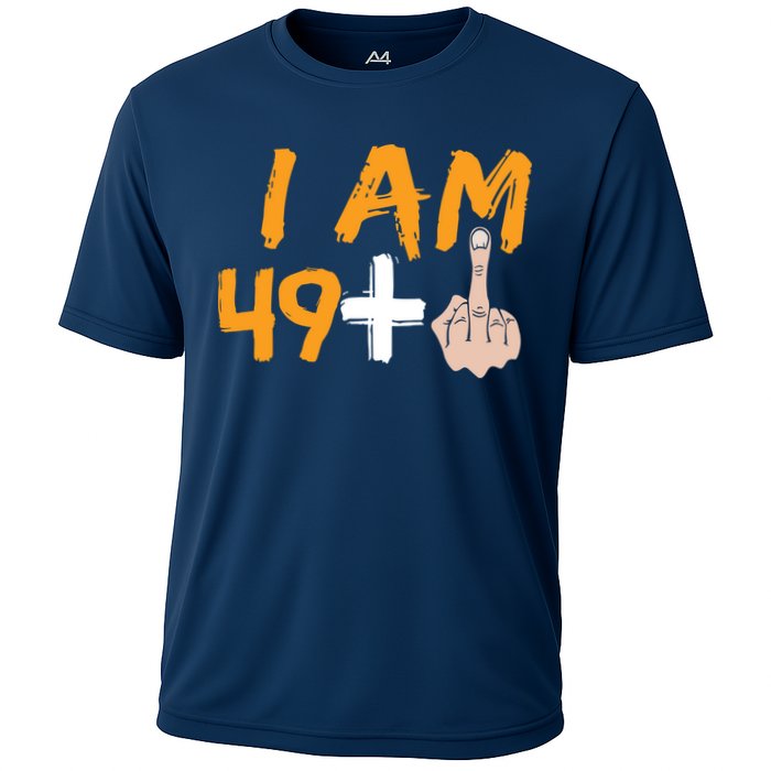 Funny 50th Birthday Gift I Am 49 Plus Middle Finger Cooling Performance Crew T-Shirt