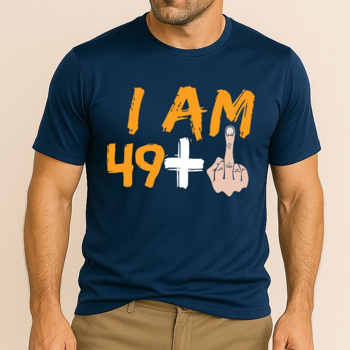 Funny 50th Birthday Gift I Am 49 Plus Middle Finger Cooling Performance Crew T-Shirt