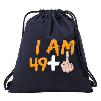 Funny 50th Birthday Gift I Am 49 Plus Middle Finger Drawstring Bag