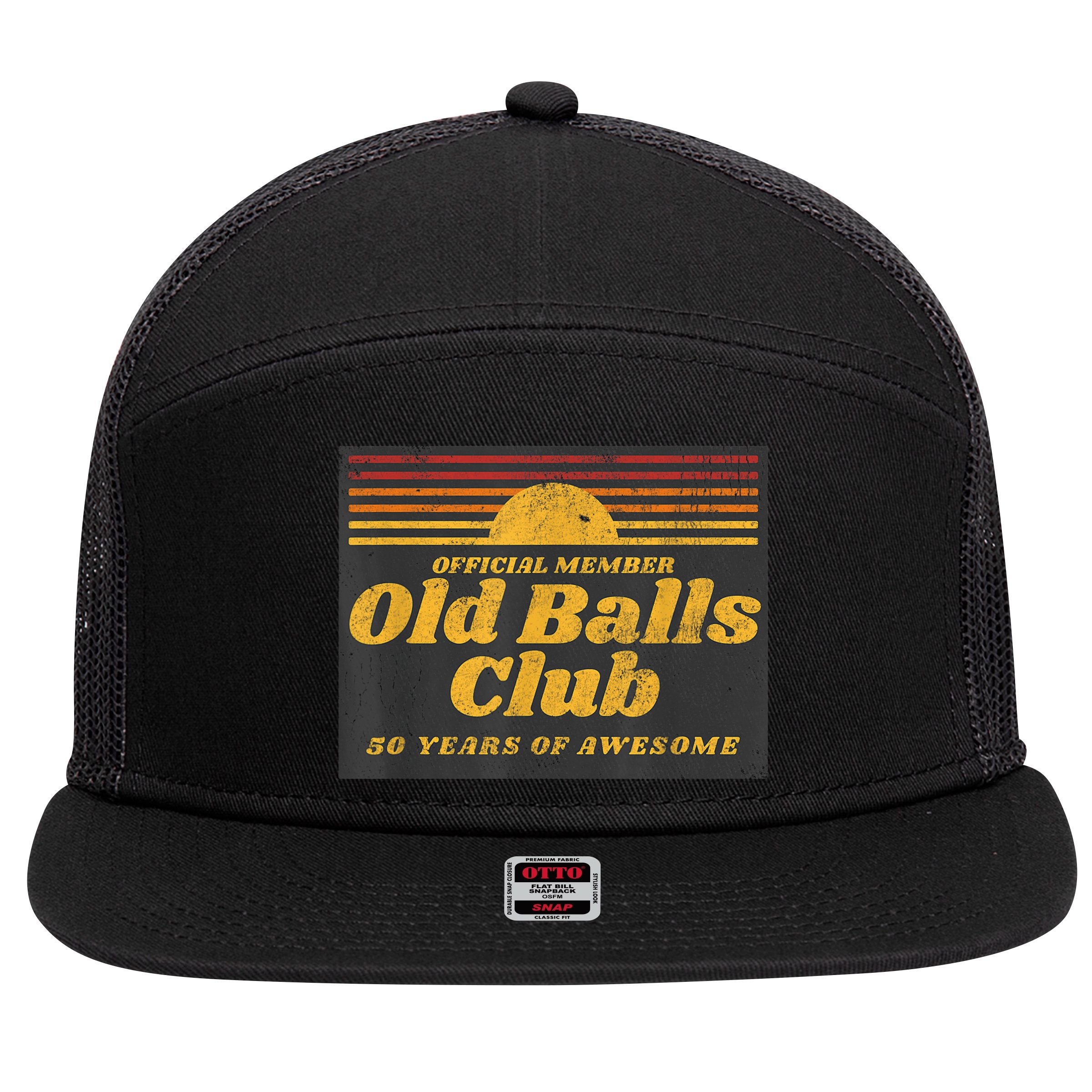  Funny 50th Birthday Old Balls Club 50 Years of Awesome 7 Panel Mesh Trucker Snapback Hat