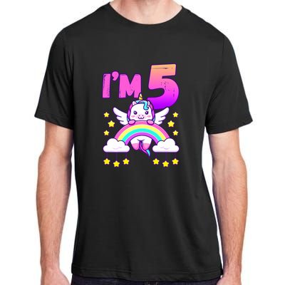 Funny 5th Birthday Girl Unicorn Rainbow 5 Year Old Adult ChromaSoft Performance T-Shirt