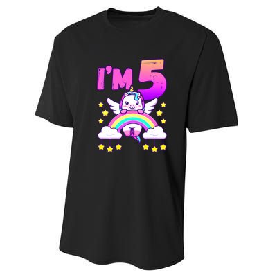 Funny 5th Birthday Girl Unicorn Rainbow 5 Year Old Performance Sprint T-Shirt