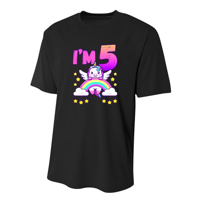 Funny 5th Birthday Girl Unicorn Rainbow 5 Year Old Youth Performance Sprint T-Shirt