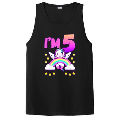 Funny 5th Birthday Girl Unicorn Rainbow 5 Year Old PosiCharge Competitor Tank