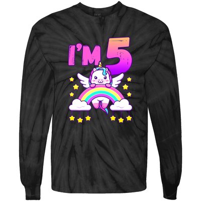 Funny 5th Birthday Girl Unicorn Rainbow 5 Year Old Tie-Dye Long Sleeve Shirt