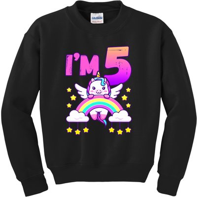 Funny 5th Birthday Girl Unicorn Rainbow 5 Year Old Kids Sweatshirt