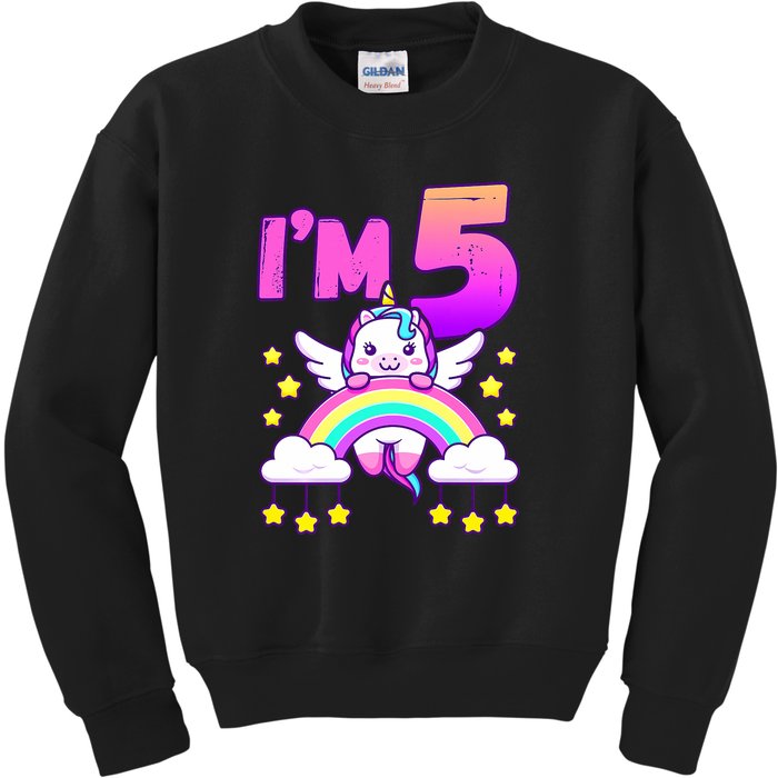 Funny 5th Birthday Girl Unicorn Rainbow 5 Year Old Kids Sweatshirt