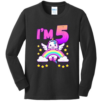 Funny 5th Birthday Girl Unicorn Rainbow 5 Year Old Kids Long Sleeve Shirt