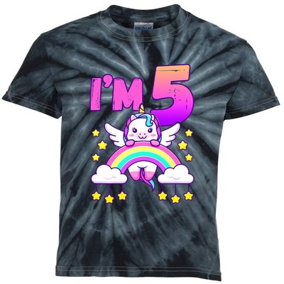 Funny 5th Birthday Girl Unicorn Rainbow 5 Year Old Kids Tie-Dye T-Shirt