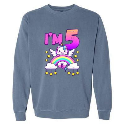 Funny 5th Birthday Girl Unicorn Rainbow 5 Year Old Garment-Dyed Sweatshirt