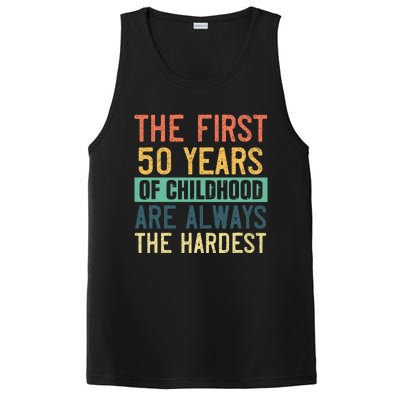 Funny 50th Birthday Retro First 50 Years Of Childhood Humor PosiCharge Competitor Tank