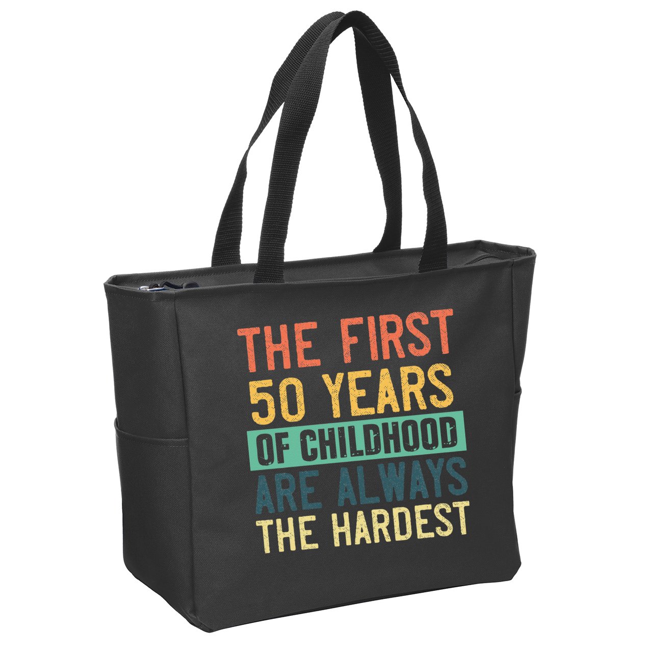 Funny 50th Birthday Retro First 50 Years Of Childhood Humor Zip Tote Bag