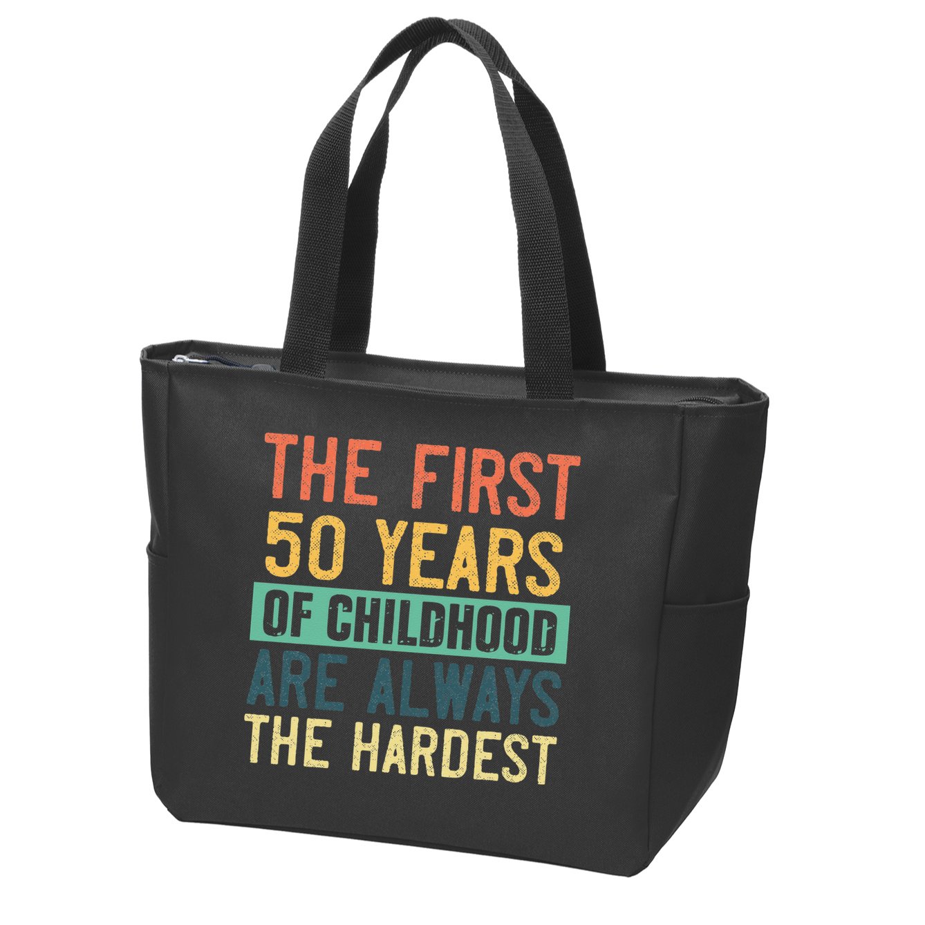 Funny 50th Birthday Retro First 50 Years Of Childhood Humor Zip Tote Bag
