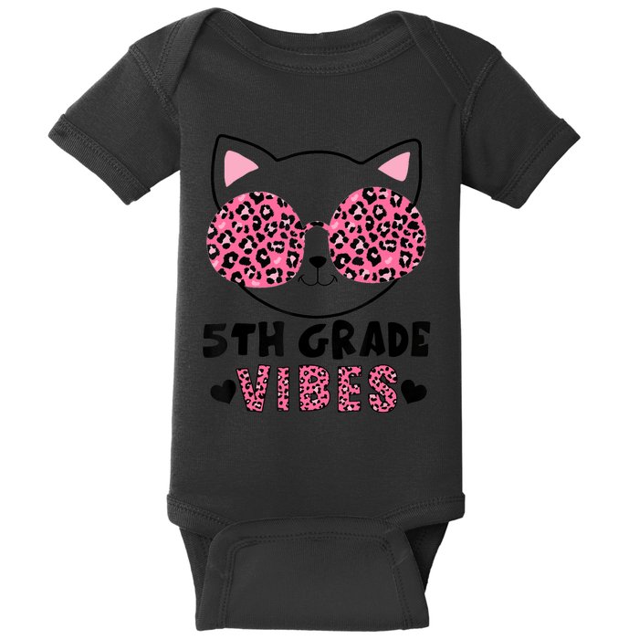 Fifth 5th Grade Vibes Back to School Cat Kitty Girl Leopard Baby Bodysuit