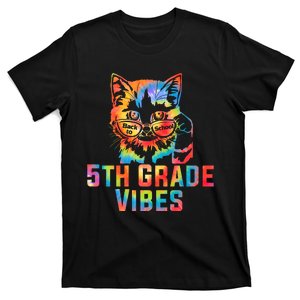 Fifth 5th Grade Vibes Back To School Cat Kitty Girl Tie Dye Gift T-Shirt