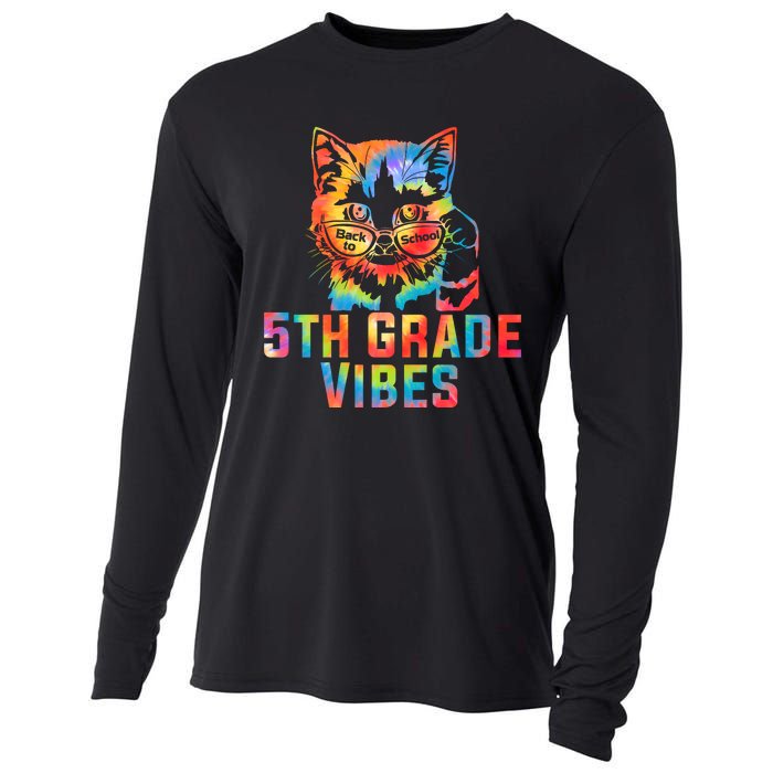 Fifth 5th Grade Vibes Back To School Cat Kitty Girl Tie Dye Gift Cooling Performance Long Sleeve Crew