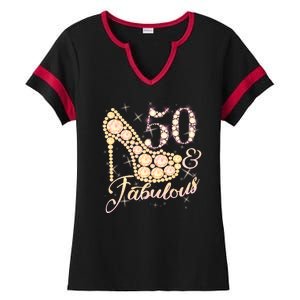 Fabulous & 50 Sparkly Heel 50th Birthday Ladies Halftime Notch Neck Tee