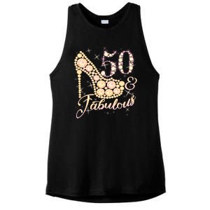 Fabulous & 50 Sparkly Heel 50th Birthday Ladies PosiCharge Tri-Blend Wicking Tank