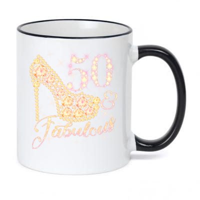 Fabulous & 50 Sparkly Heel 50th Birthday 11oz Black Color Changing Mug