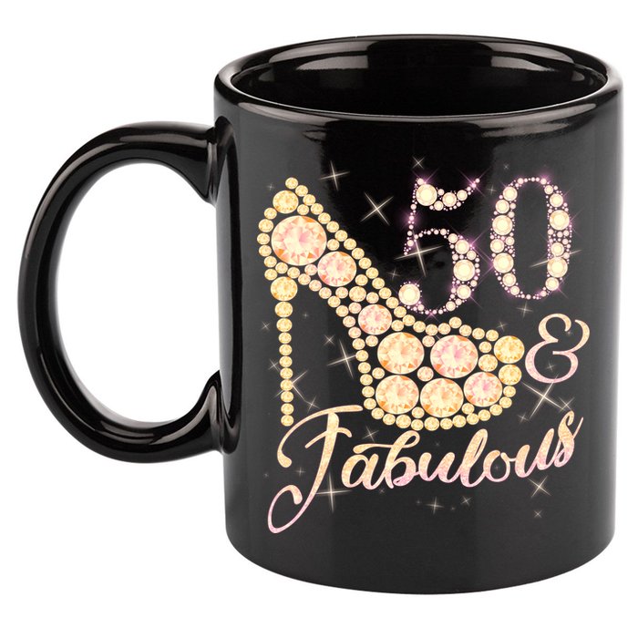 Fabulous & 50 Sparkly Heel 50th Birthday 11oz C Handle Ceramic Mug