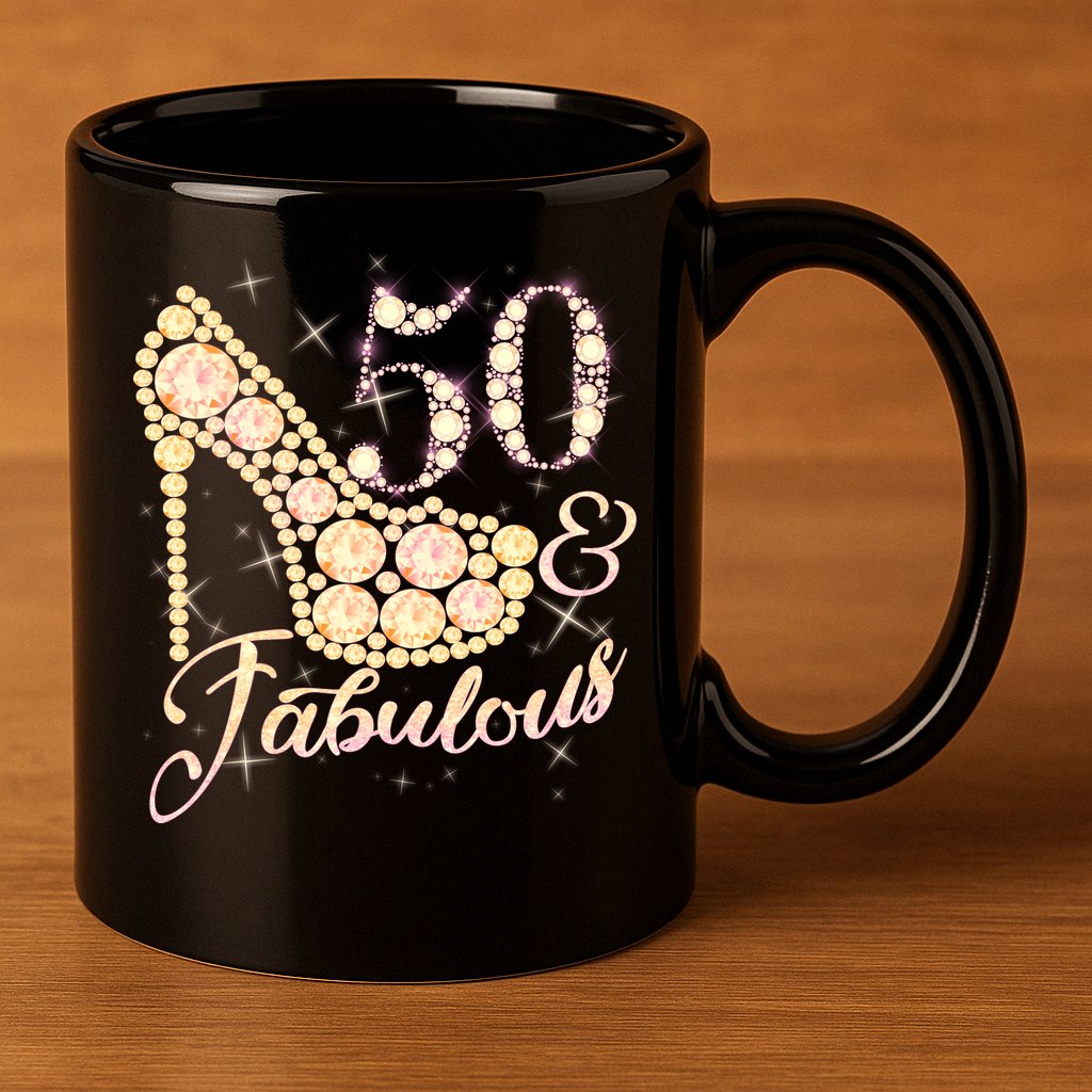 Fabulous & 50 Sparkly Heel 50th Birthday 11oz C Handle Ceramic Mug